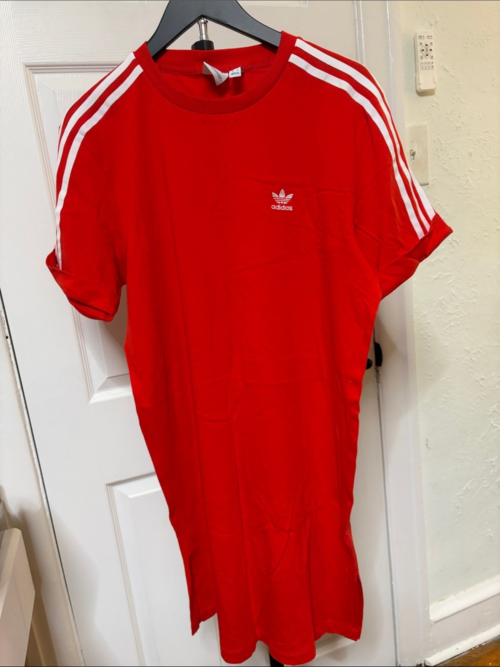 adidas Red Tee Dress with White Shoulder Stripes